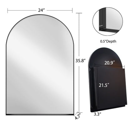 24x36 Inch Arched Recessed Medicine Cabinet, Metal Framed Bathroom Wall Cabinet With Mirror And Adjustable Shelves, Wall Mirror With Storage For Bathroom, Matte Black