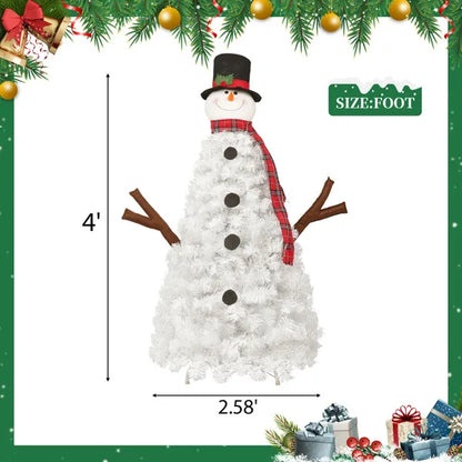 4ft Pre-lit Christmas Tree With 100 Lights, Snowman-Shaped Artificial Christmas Tree, Xmas Tree With 380 Branch Tips, PVC Festival Celebration Decoration Inside And Outside