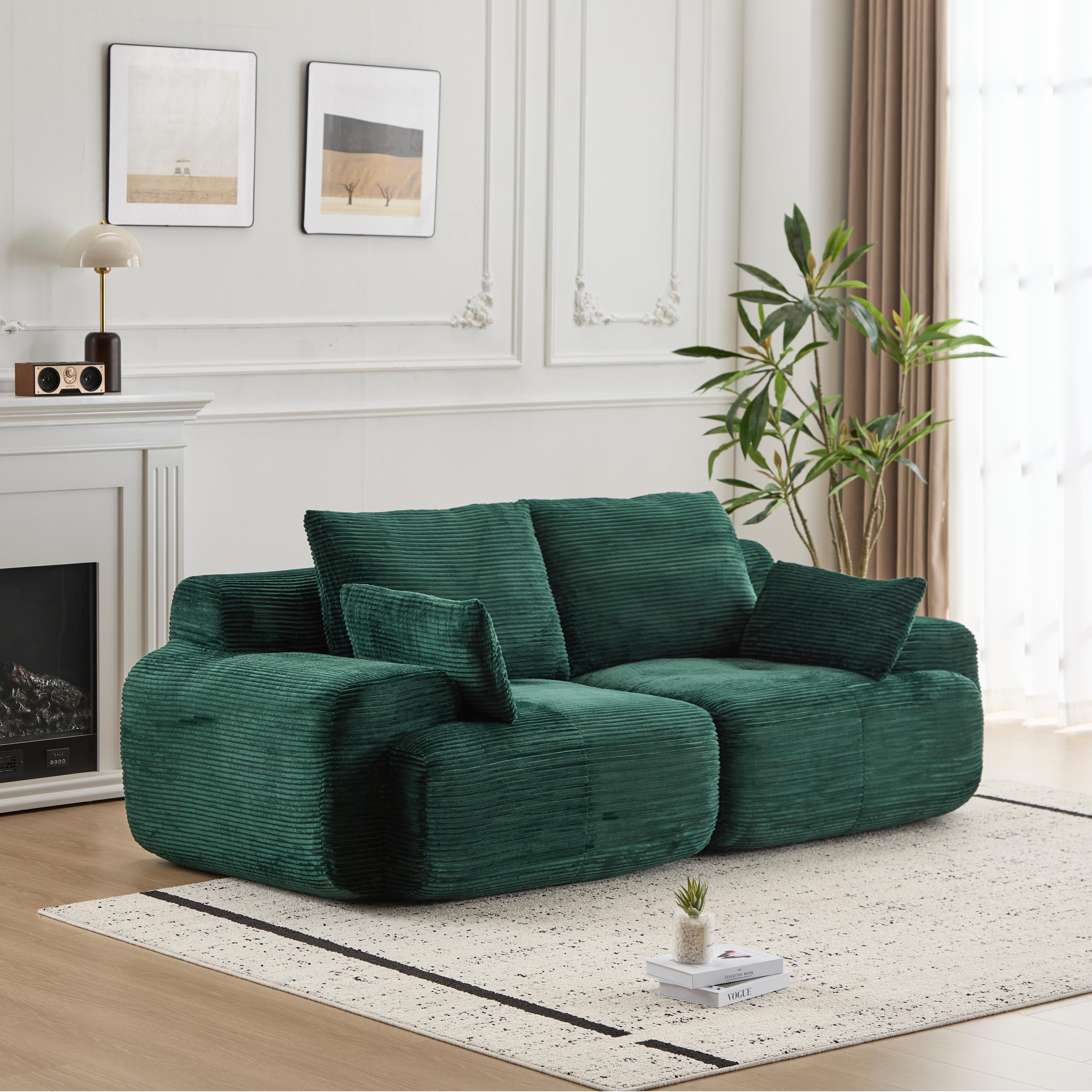Sofá Moderno de Espuma de Memoria Comprimida, Sofá Seccional Grande de 2 Plazas para Sala de Estar, Sofá Seccional Modular Nube Amigable con Mascotas, Tela de Corduroy, Loveseat Extra Profundo, Sin Ensamblaje Requerido, Verde