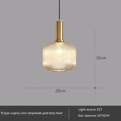 Bar Restaurant Chandelier Personalized Simple Striped Single-head Paint Green Glass Lantern Chandelier