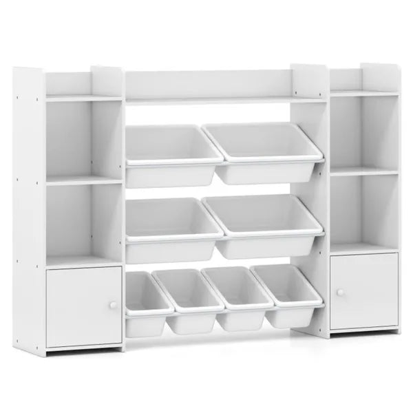 White Multi-Functional Kids Storage Shelf - Toy Organizer+Bookcase, 56"x12"x39", Anti-Toppling, 265lbs Capacity
