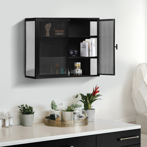 Mueble de Pared Moderno de Dos Puertas con Puerta de Cristal con Tres Niveles de Almacenamiento para Entrada, Sala de Estar, Baño, Comedor, Negro No Disponible Plataformas- Temu