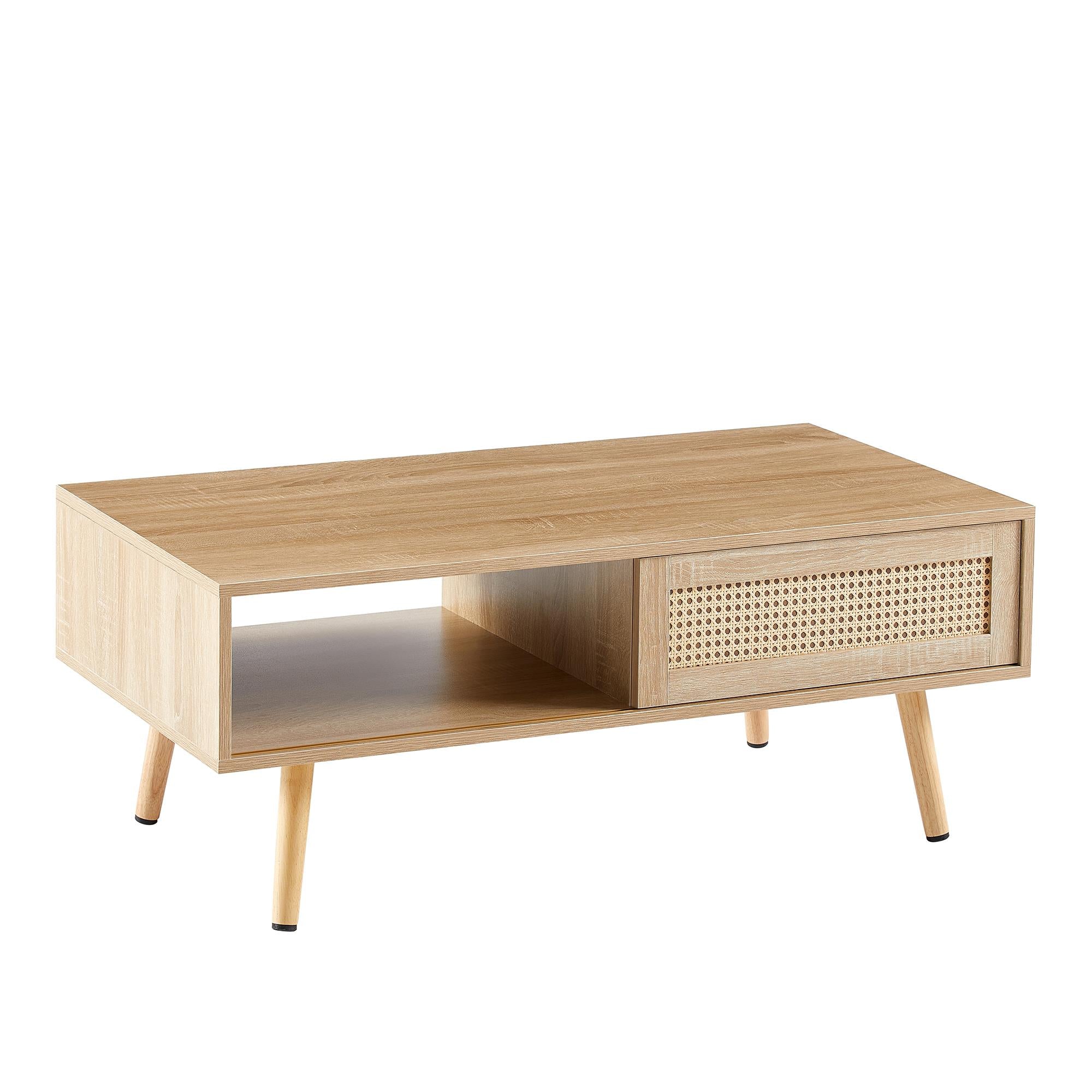 Rattan Sliding Coffee Table With Hidden Storage
