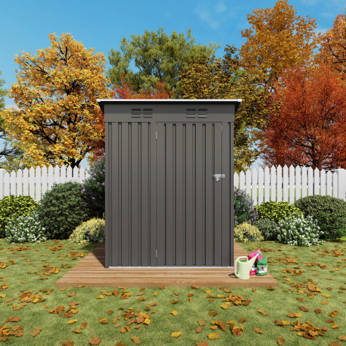5X3 FT Metal Outdoor Storage Shed, Tool Shed With Pitched Roof And Lockable Door Compact Metal Tool Shed For Garden, Backyard, Patio, Everyday Sundries And Bike Storage, Gray
