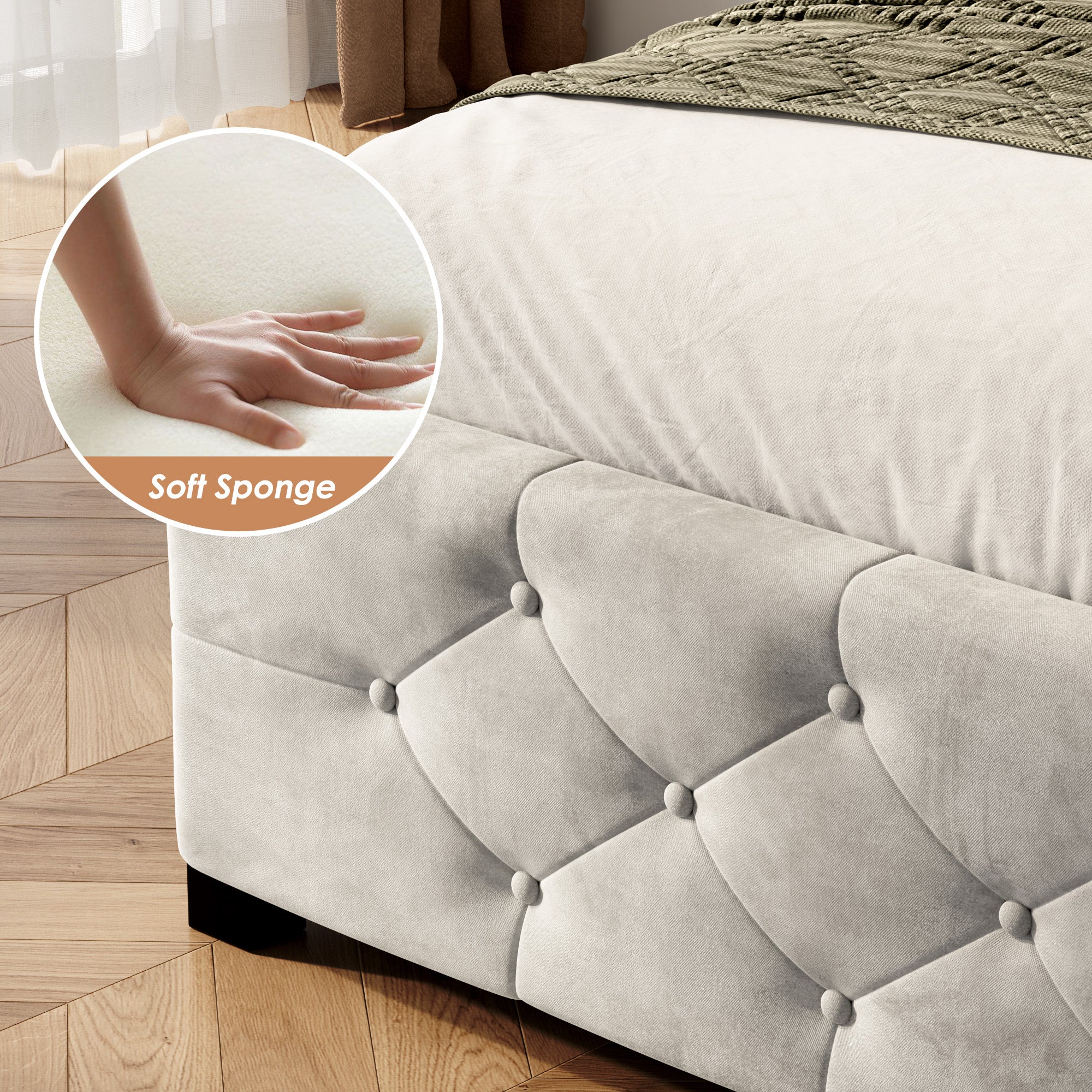 Velvet Platform Storage Bed