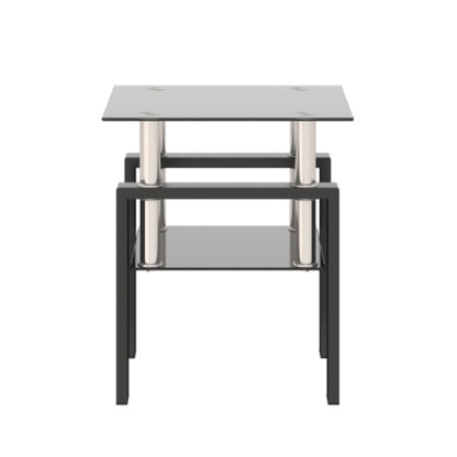 1-Piece Modern Tempered Glass Tea Table Coffee Table End Table, Square Table For Living Room, Black