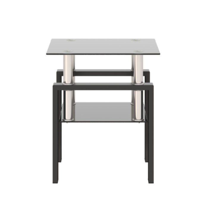Mesa de Té de Vidrio Templado Moderna de 1 Pieza, Mesa de Café, Mesa Auxiliar, Mesa Cuadrada para Sala de Estar, Negra