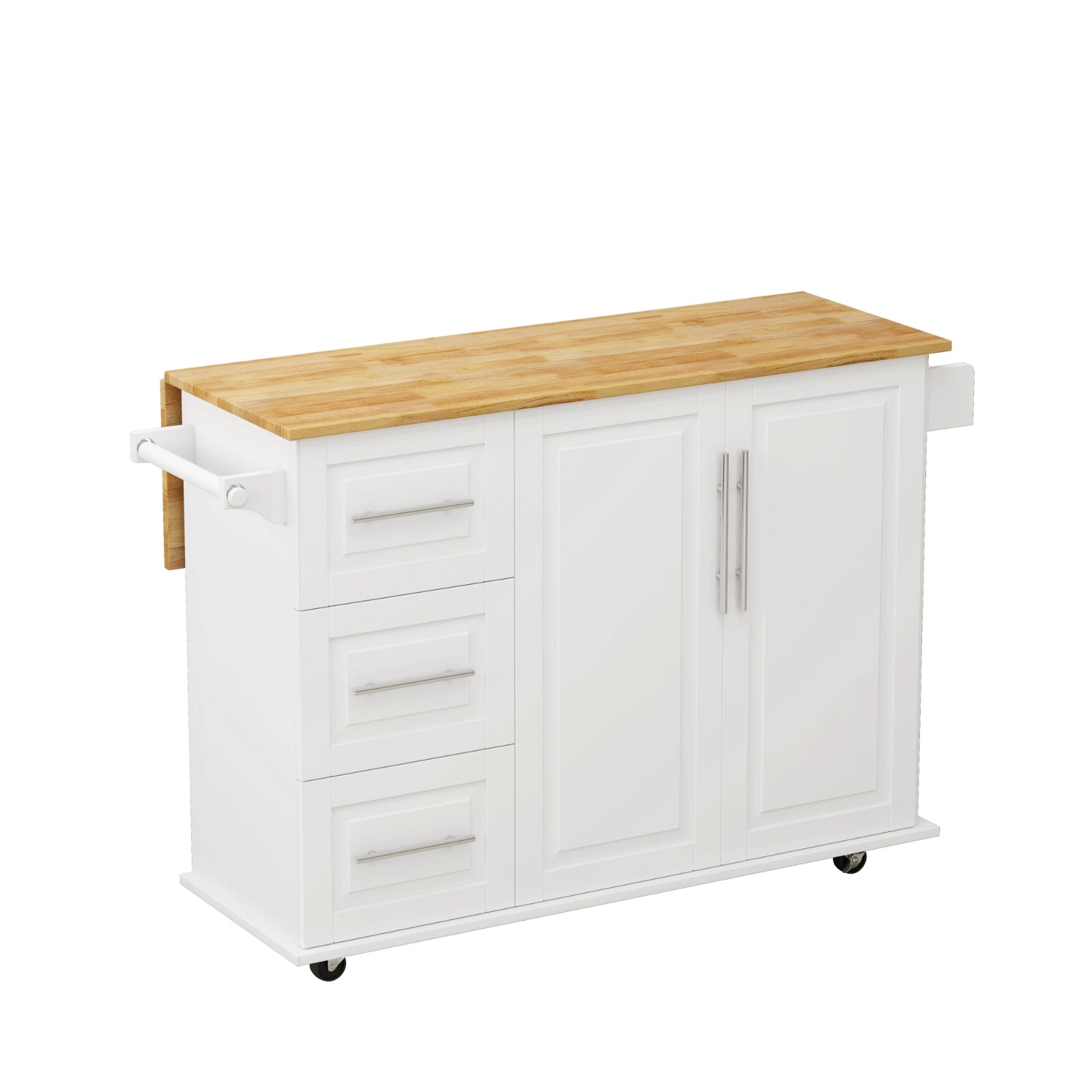 Carrito de Isla de Cocina con Gabinete, 3 Cajones, Estante para Especias, Estante para Toallas, 43.31 de Ancho
