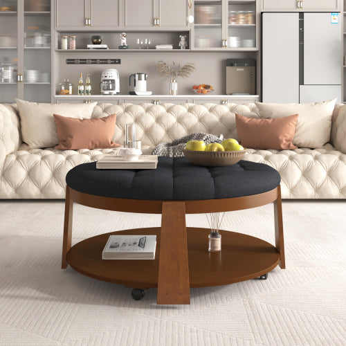 Linen Round Ottoman Table