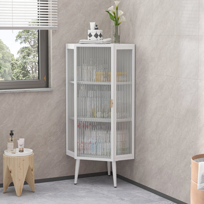 22.25'' Floor Coner Cabinet,Three Tiers With Tempered Glass Doors And Storage Shelves For Bathroom, Living Room And Bedroom White