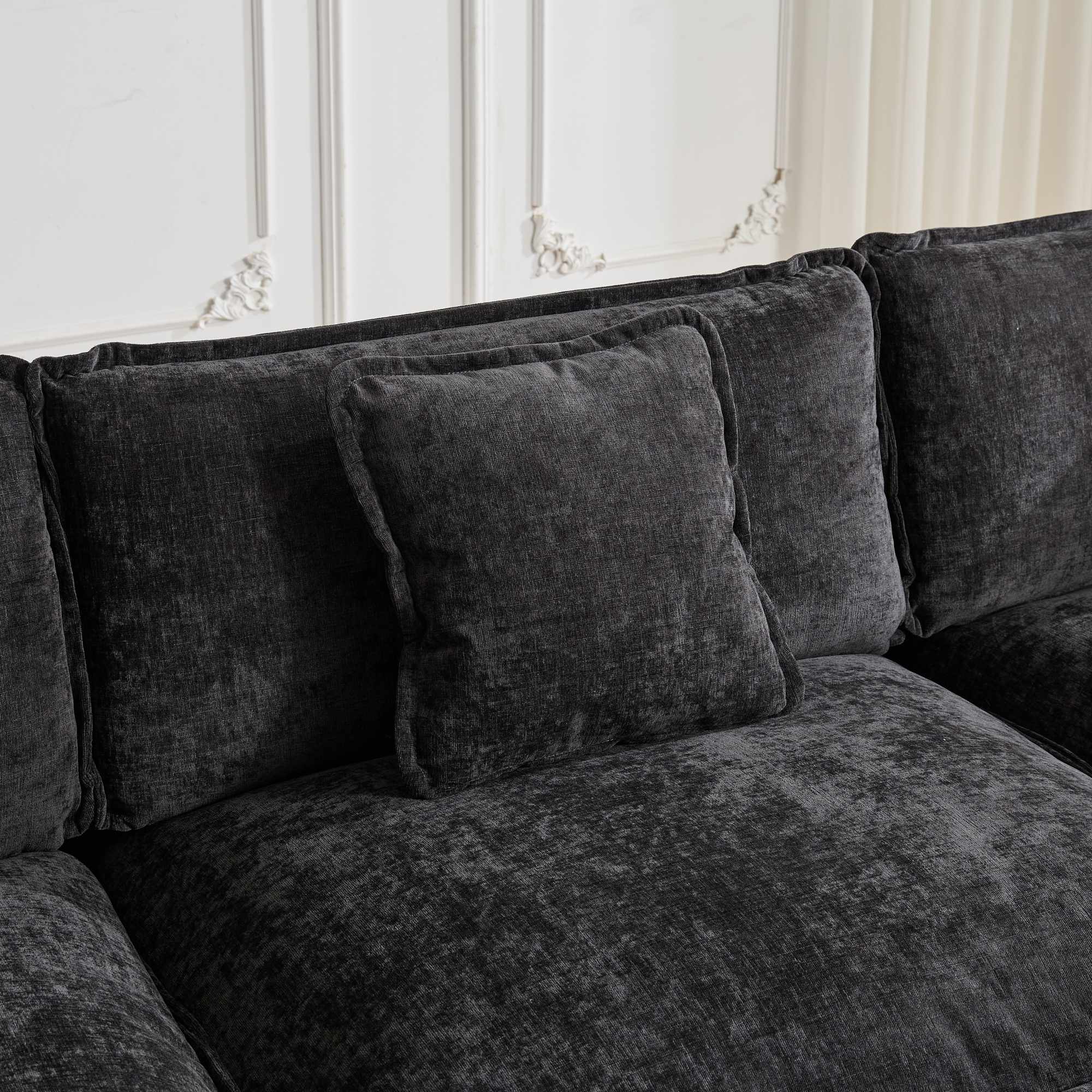 Sofá Nube Dos Asientos El Cojín en el Reposabrazos No Incluido, Sofá Seccional Moderno, para Apartamento, Cojín de Asiento Tapizado en Doble Capa Cómodo, Tela Chenille Transpirable, Negro, SW504ABK