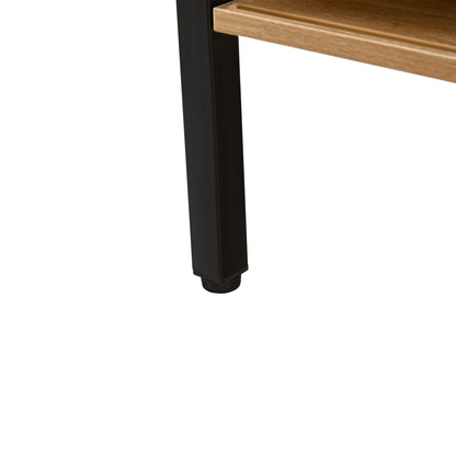 Rattan Coffee Table Metal Legs Modern Table Sliding Door For Storage