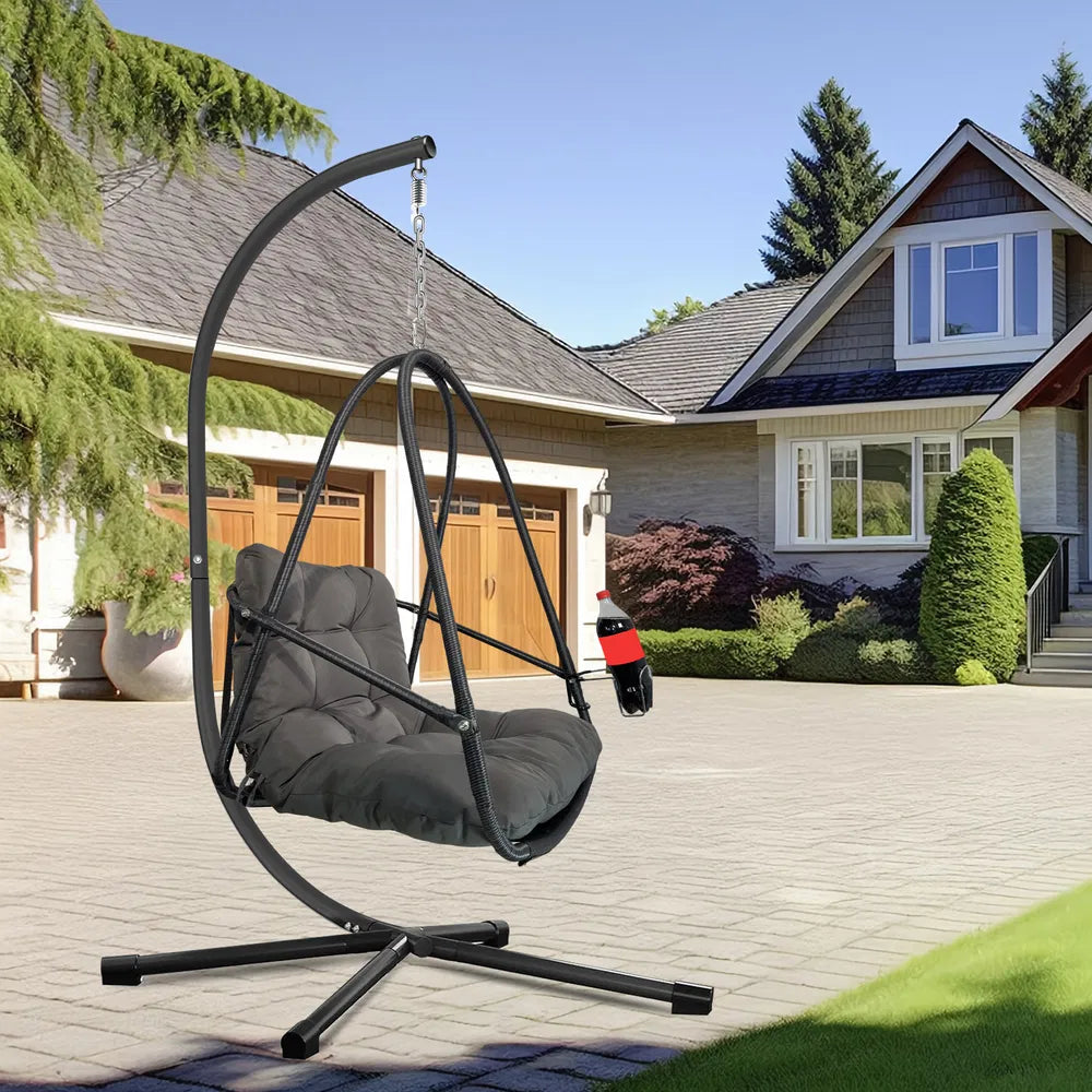Hanging Egg Chair With Stand - Indoor/Outdoor Woven Rattan Swing Chair With Stand - 350lb Capacity