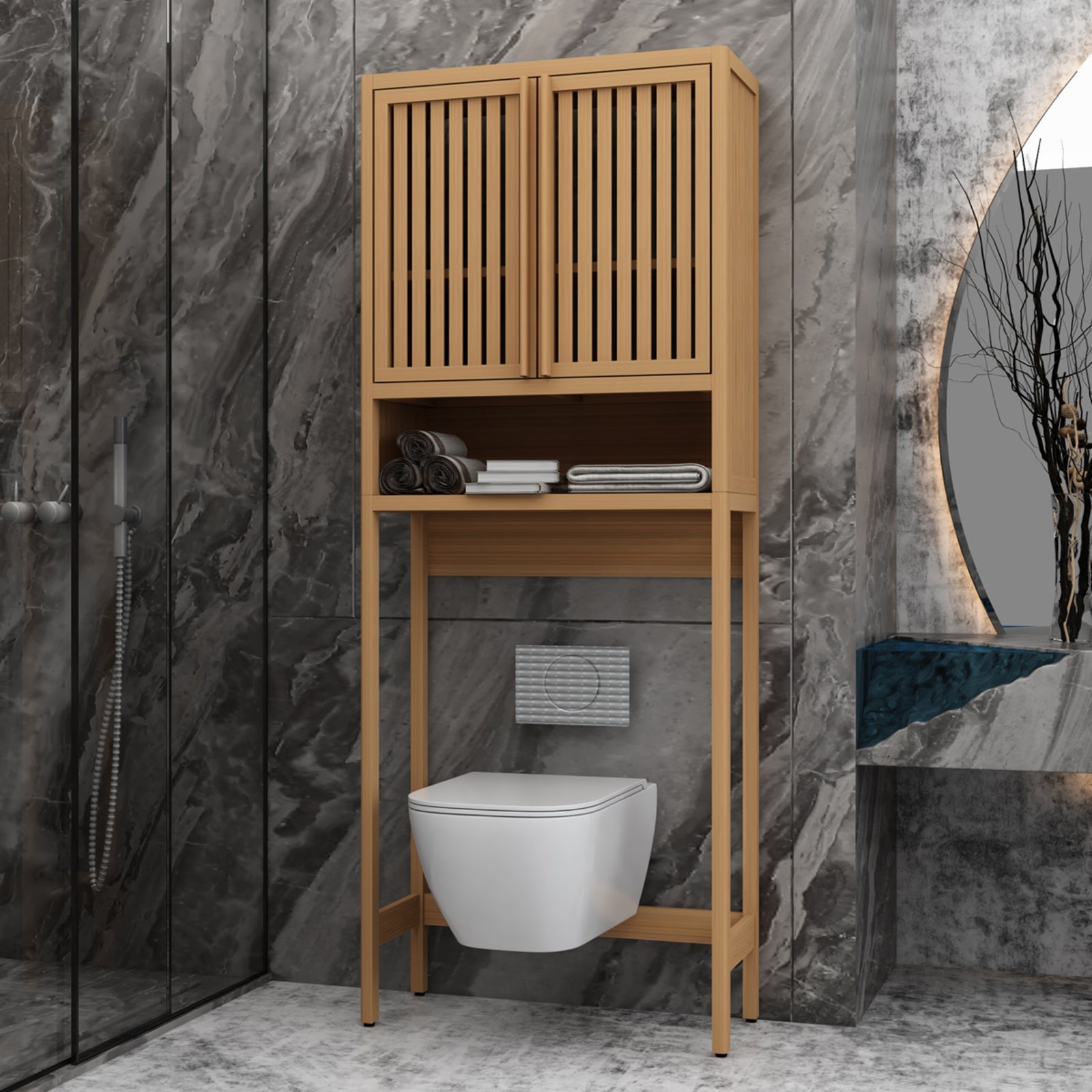 Estante de Almacenamiento para Baño, Baño Independiente, Lavandería, Ahorro de Espacio, Color Natural