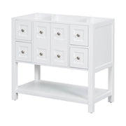 Lavabo de baño de 36 pulgadas sin fregadero, conjunto de lavabo independiente con 4 cajones y puertas de cierre suave, armario de almacenamiento para baño con marco de madera maciza únicamente