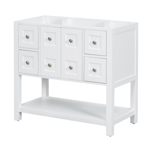 Lavabo de baño de 36 pulgadas sin fregadero, conjunto de lavabo independiente con 4 cajones y puertas de cierre suave, armario de almacenamiento para baño con marco de madera maciza únicamente