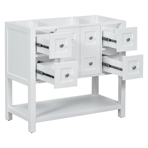 Lavabo de baño de 36 pulgadas sin fregadero, conjunto de lavabo independiente con 4 cajones y puertas de cierre suave, armario de almacenamiento para baño con marco de madera maciza únicamente
