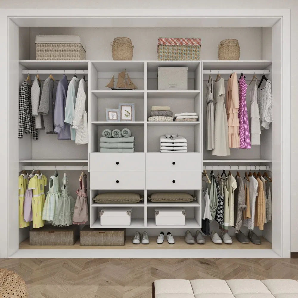 Closet Organizer System,Wall Mounted Closet Storage With  Drawers And Shelves Closet Storage For Bedroom,White
