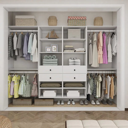 Closet Organizer System,Wall Mounted Closet Storage With  Drawers And Shelves Closet Storage For Bedroom,White