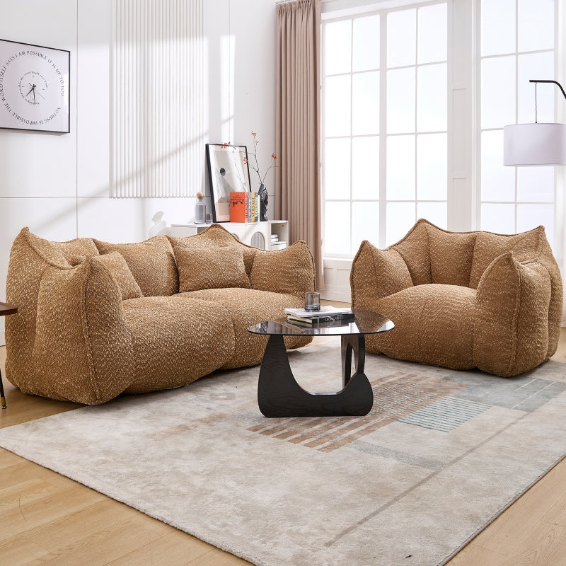 Sofá-Cama de Habichuelas de Peluche Comprimido - Relleno de Espuma de Alta Resiliencia, Silla de Salón de Boucle Ultra Suave para Una o Dos Personas, Asiento Acogedor para la Sala de Estar para Leer, Jugar y Relajarse, Ahorro de Espacio por Vacío