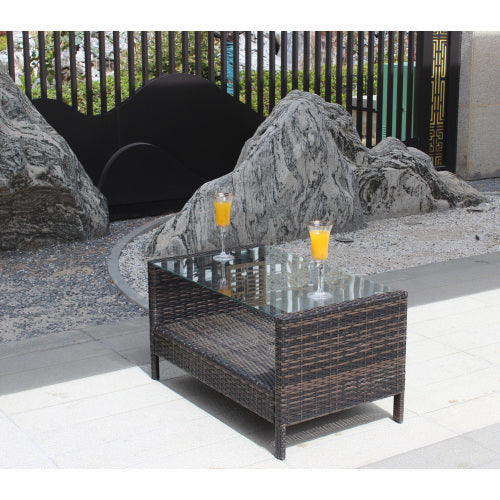 Muebles de Patio Exterior Mesa de Café con Vidrio Templado Transparente