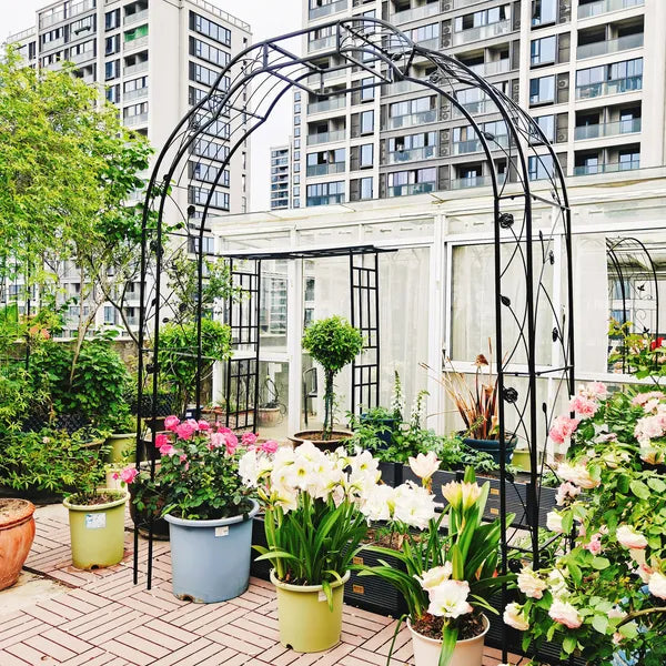Metal Garden Arch W74.4'' X H98.4'' Garden Arbor Trellis Climbing Plants Support Rose Arch Outdoor Arch