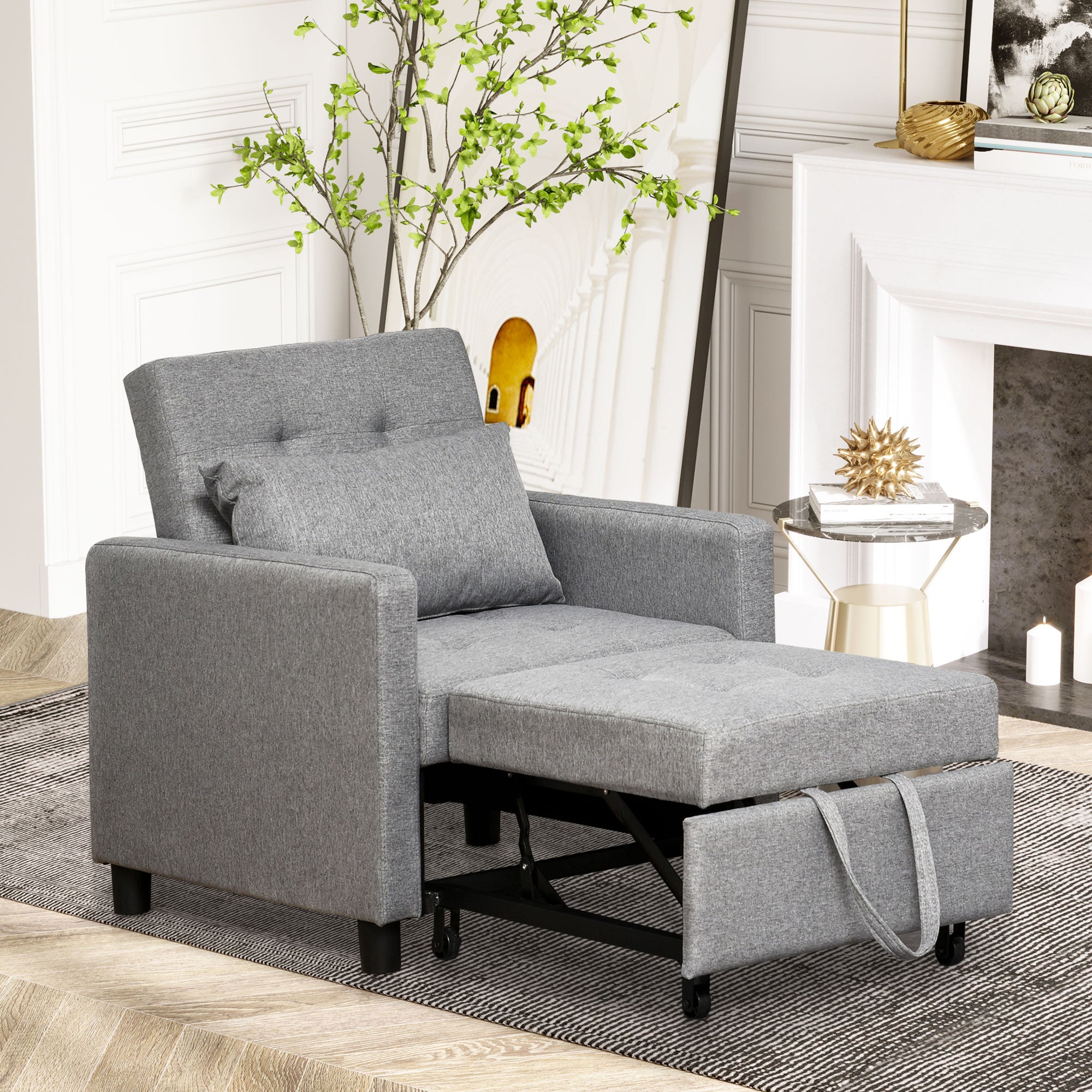 Sofá Convertible con Función de Reposapiés, Cama, Multi-Funcional, Dormitorio Reclinable con Respaldo Acolchado en Relieve y Ángulo Ajustable