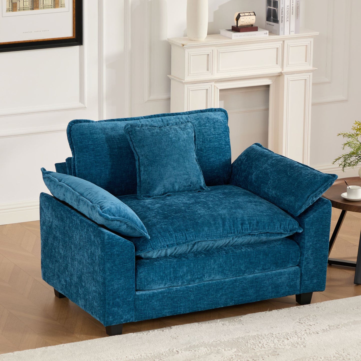 Cloud Sofa Single Seat Ottoman Is Not Included, Modern Sectional Couch, For Living Room Bedroom And Apartment, Comfy Double Layer Upholstered Seat Cushion, Breathable Chenille Fabric, Blue,SW5041BL
