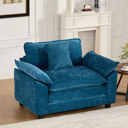 Cloud Sofa Single Seat Ottoman Is Not Included, Modern Sectional Couch, For Living Room Bedroom And Apartment, Comfy Double Layer Upholstered Seat Cushion, Breathable Chenille Fabric, Blue,SW5041BL