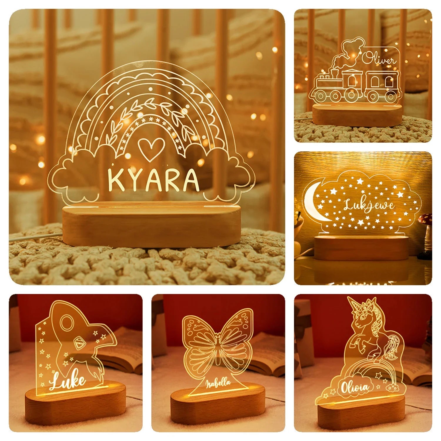 Baby Kids USB Night Light Personalized Children Name Lamp Custom Nursery Newborn Bedroom Home Decoration Birthday