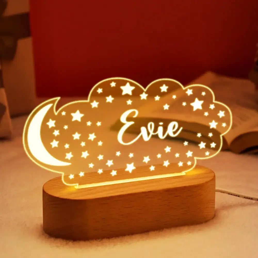 Decorbites baby kids usb night light with warm glowing cloud shape personalized with name evie for nursery decor