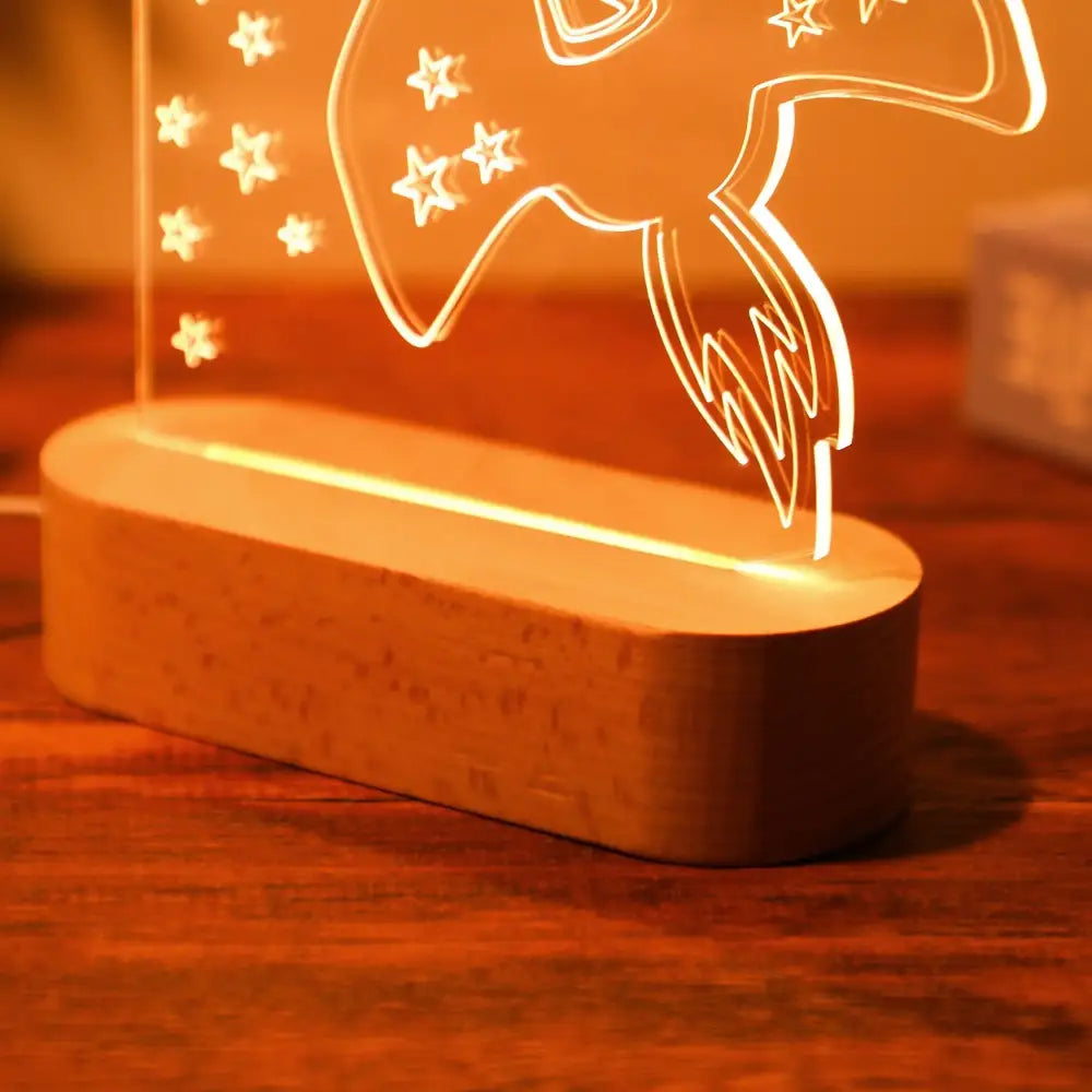 Decorbites™ personalized children led night light with glowing acrylic rocket and star cutouts on cork base for baby kids