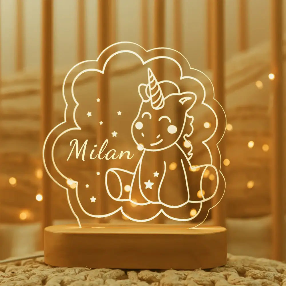 Decorbites™ warm glowing unicorn-themed led night light personalized children name lamp for baby kids nursery decor