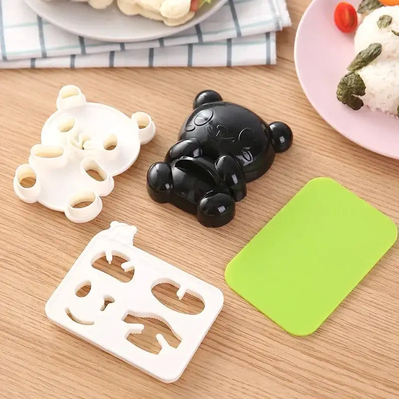 Black plastic baby panda sushi mold shaped like a bear for diy sushi mold and sandwich cutter set kitchen tool