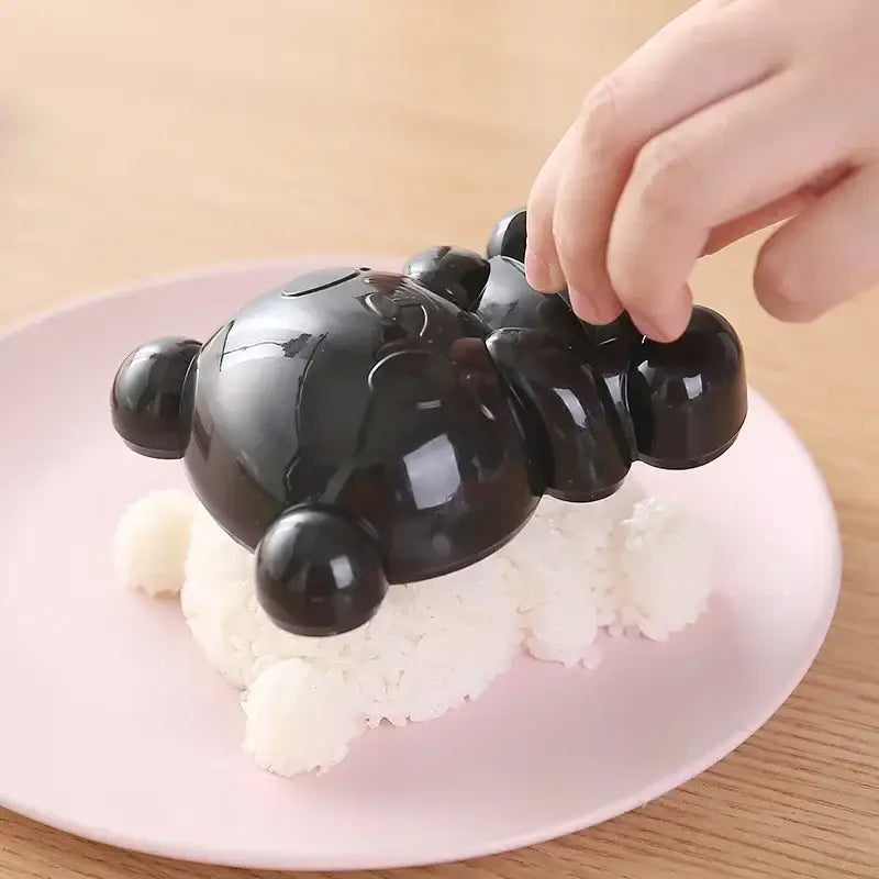 Black glossy plastic baby panda sushi mold shaped like a bear for sushi mold and sandwich cutter kitchen diy tool