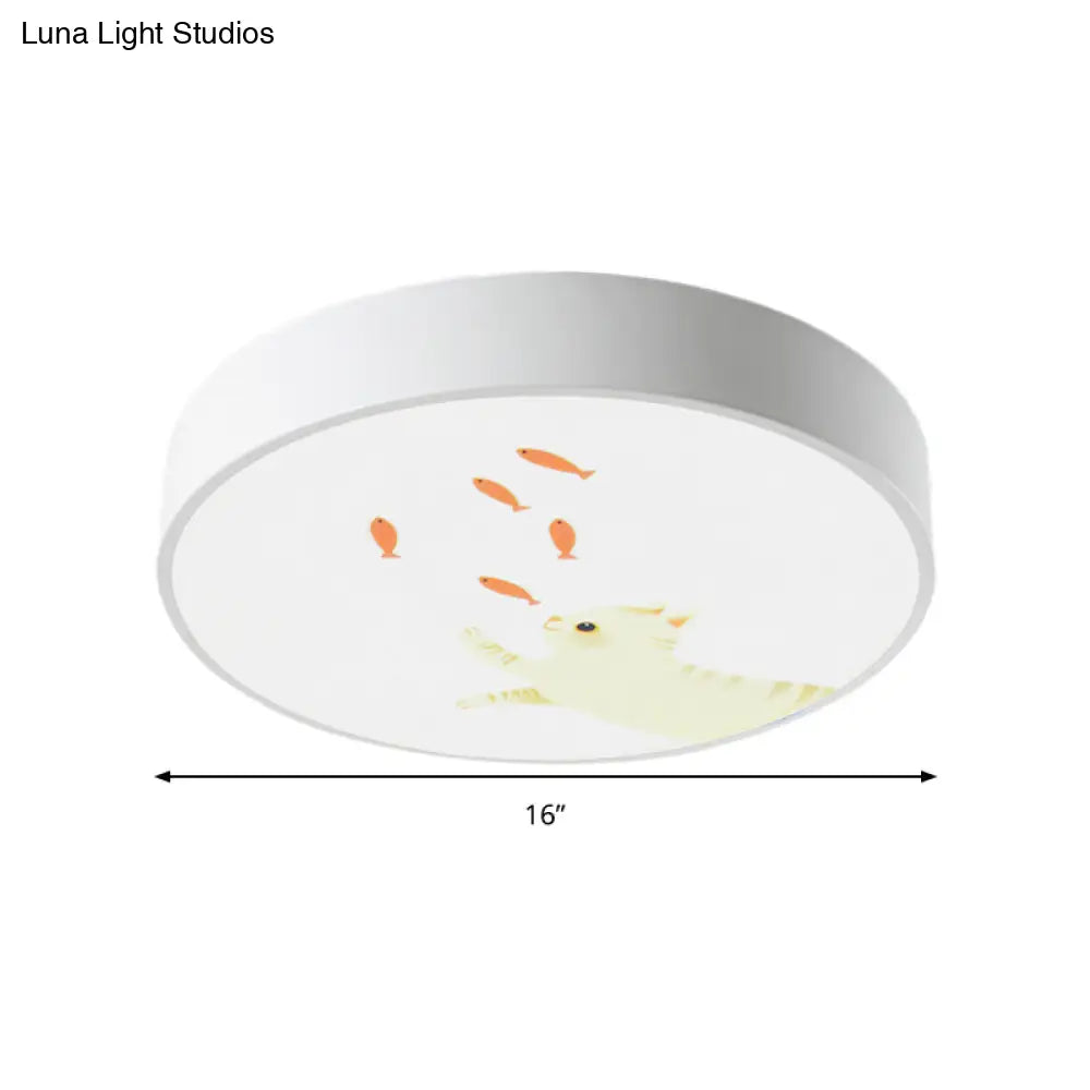 ديكوربايتس™ - مصباح سقف LED على شكل زرافة لغرفة الأطفال: دائري مدمج باللون الأبيض