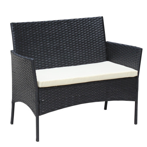 4er-PC-Rattan-Patio-Möbel-Set für den Außenbereich mit gepolsterten Sitzen Korbsofa Beige Polster