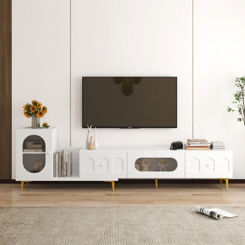 Wood Extendable TV Stand Rectangle Entertainment Center,Media TV Console For Living Room Bedroom