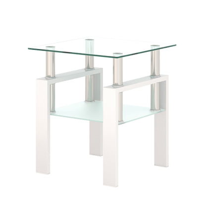 1-Piece Modern Tempered Glass Tea Table Coffee Table End Table, Square Table For Living Room, Transparent White