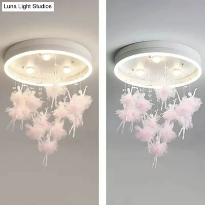 DecorBites™ DecorBites™ Ballet Kids Acrylic Ceiling Lamp for Girls Bedroom - Round Canopy Flush Ceiling Light