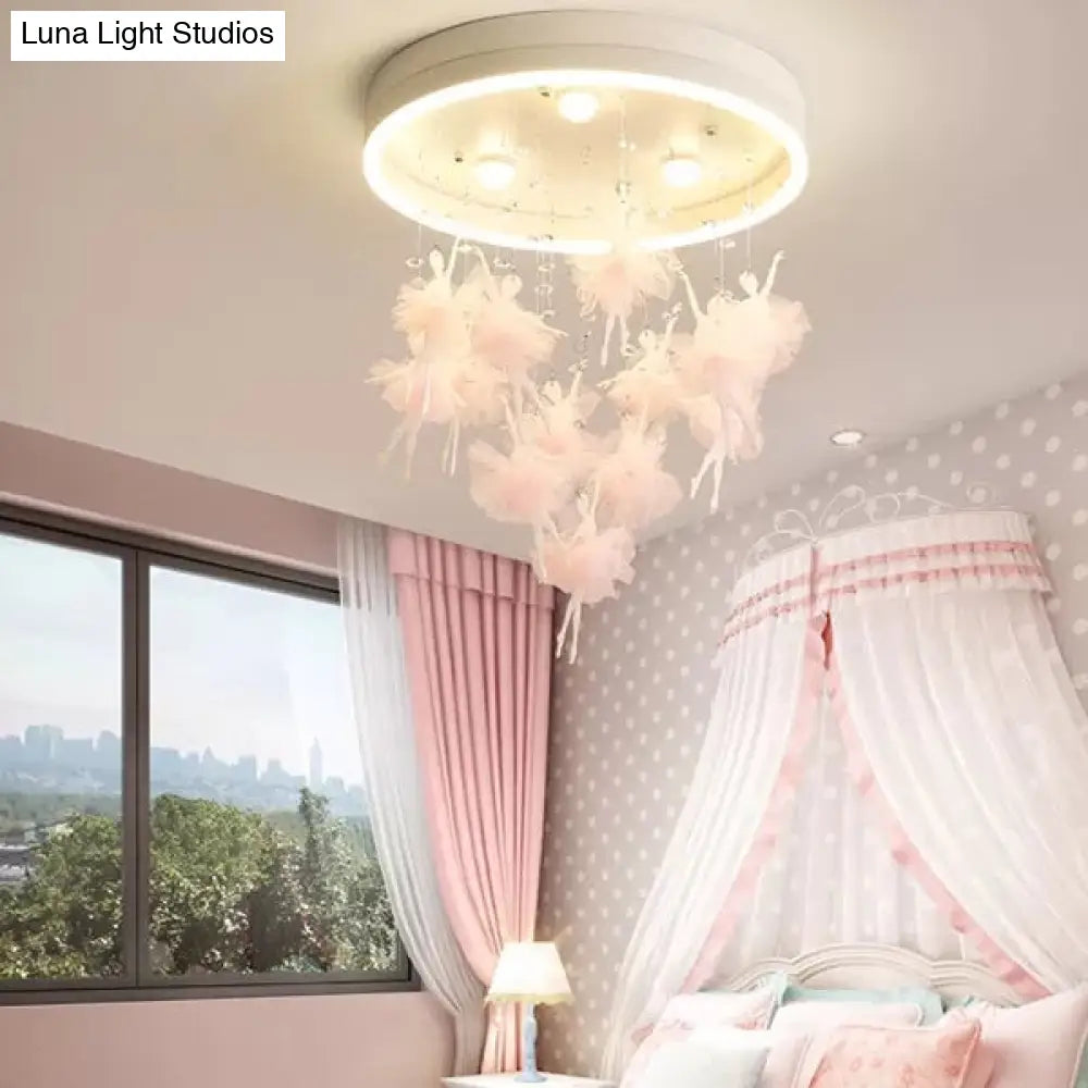DecorBites™ DecorBites™ Ballet Kids Acrylic Ceiling Lamp for Girls Bedroom - Round Canopy Flush Ceiling Light