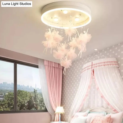 DecorBites™ DecorBites™ Ballet Kids Acrylic Ceiling Lamp for Girls Bedroom - Round Canopy Flush Ceiling Light