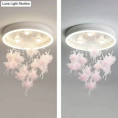 DecorBites™ DecorBites™ Ballet Kids Acrylic Ceiling Lamp for Girls Bedroom - Round Canopy Flush Ceiling Light