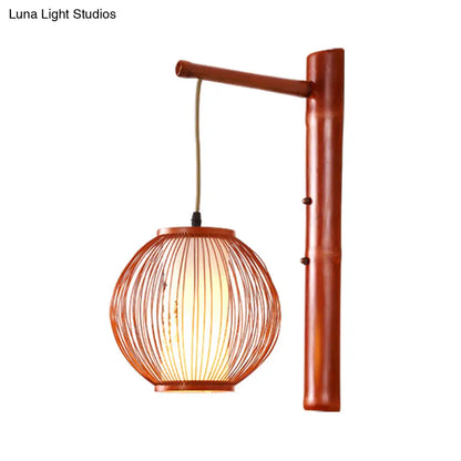 DecorBites™ DecorBites™ Bamboo 1 Bulb Bronze Wall Sconce with Inner White Cylinder Parchment Shade - Global Lighting Fixture