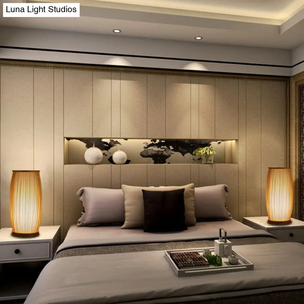 Lámpara de mesa de bambú de 1 luz - Diseño elegante y minimalista - Perfecta para el salón o la mesita de noche