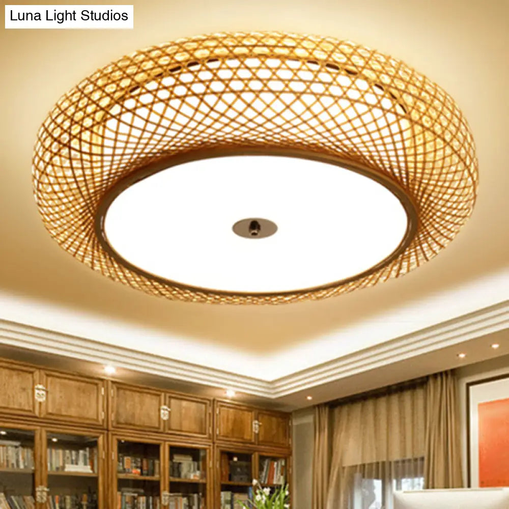 DecorBites™ DecorBites™ Bamboo 3-Light Chinese Style Ceiling Flush Mount for Living Room with Inner Shade
