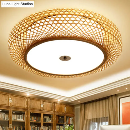 DecorBites™ DecorBites™ Bamboo 3-Light Chinese Style Ceiling Flush Mount for Living Room with Inner Shade
