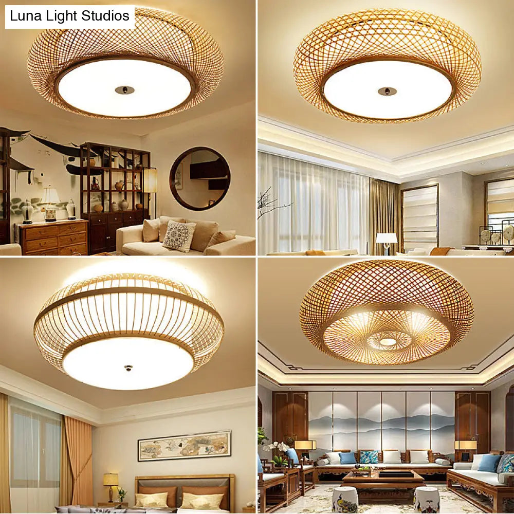 DecorBites™ DecorBites™ Bamboo 3-Light Chinese Style Ceiling Flush Mount for Living Room with Inner Shade