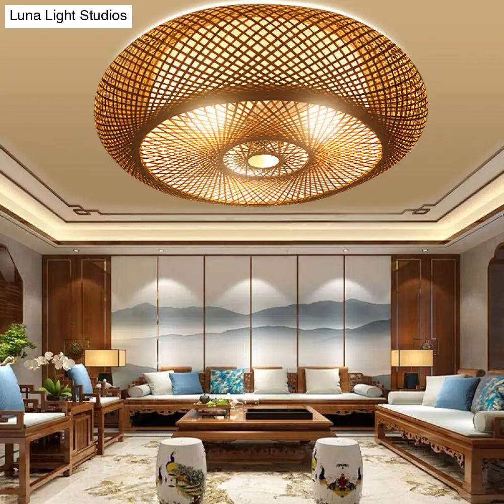 DecorBites™ DecorBites™ Bamboo 3-Light Chinese Style Ceiling Flush Mount for Living Room with Inner Shade