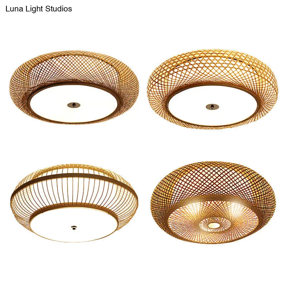 DecorBites™ DecorBites™ Bamboo 3-Light Chinese Style Ceiling Flush Mount for Living Room with Inner Shade